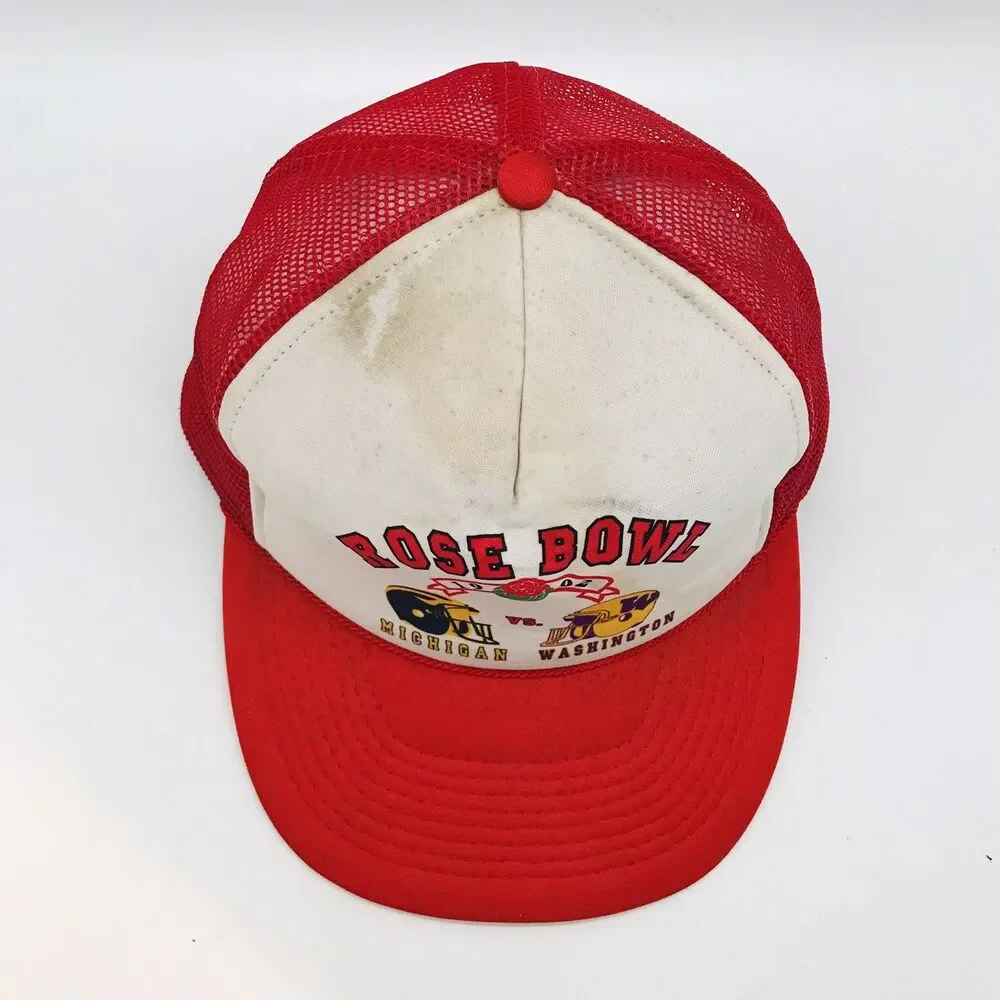 Vtg. Rose Bowl 1992 Ball Cap Michigan Washington NCAA Otto Snapback Foam Braid